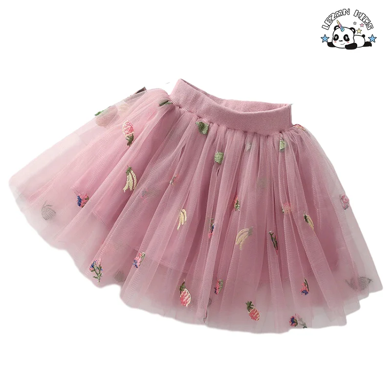 LEZONKIDS - Professional Factory Girls Summer Mini Skirt Banana Pineapple Decoration Mesh Tutu Skirt